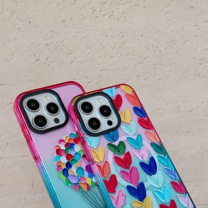 2.5 Acrylic Colorful Border Color Balloon Pattern iPhone 12 13 14 15 Pro Max Protective Case with MagSafe