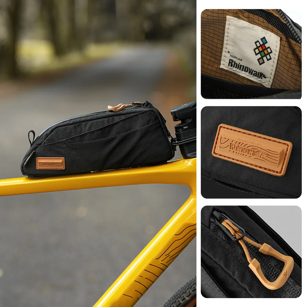 Rhinowalk 0.9L Bike Top Tube Bag Multi-Pocket Bicycle Frame Bag With Cable Port Strap Or Bolt Mount For MTB Road Cycling