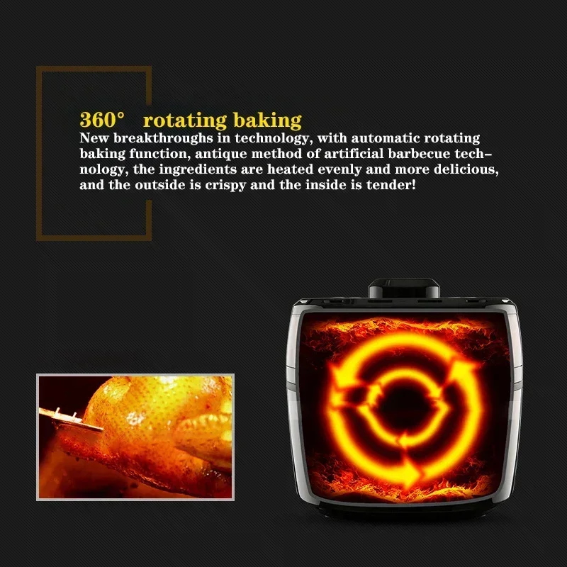 가정용 220v HD15 10L 220V/1200W 전기 에어 프라이어 360 °   치킨 윙 피자 베이킹 머신 LED 터치 스크린 프라이어 스마트 스모크