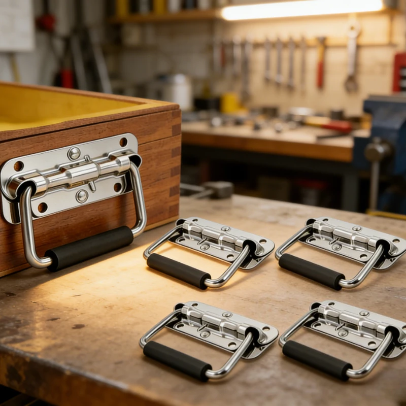 304 Stainless Steel Folding Handle Toolbox Movable Handle Wooden Box Ring Handle Industrial Equipment Box Spring Handle