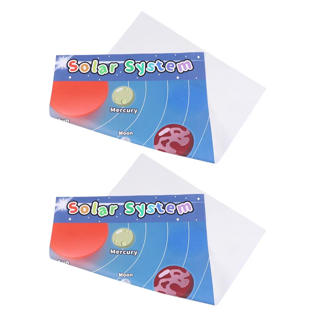 2Pcs Early Education Learning Chart Solar System Poster Bright Colors Cartoon Wall Pendant Preschool Nursery Home School