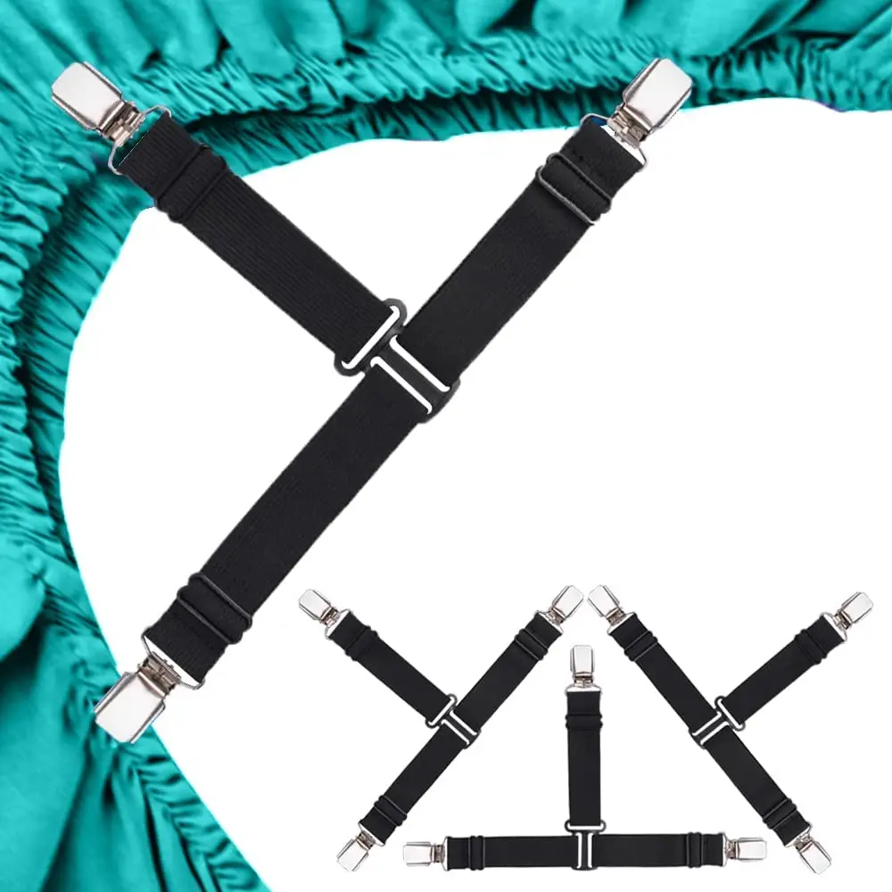4Pcs Adjustable Bed Sheet And Quilt Holder for Bed Sheet Organizer Mattress Cover Clip For Home Elastic Straps Adjustable Clips