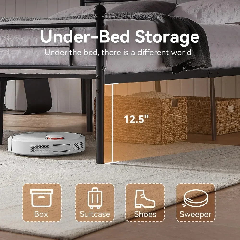 Full Size Beds Frame, Metal Beds Frame Full with 12'' Under Bed Storage, Metal Platform Bed with Headboard & Footboardd
