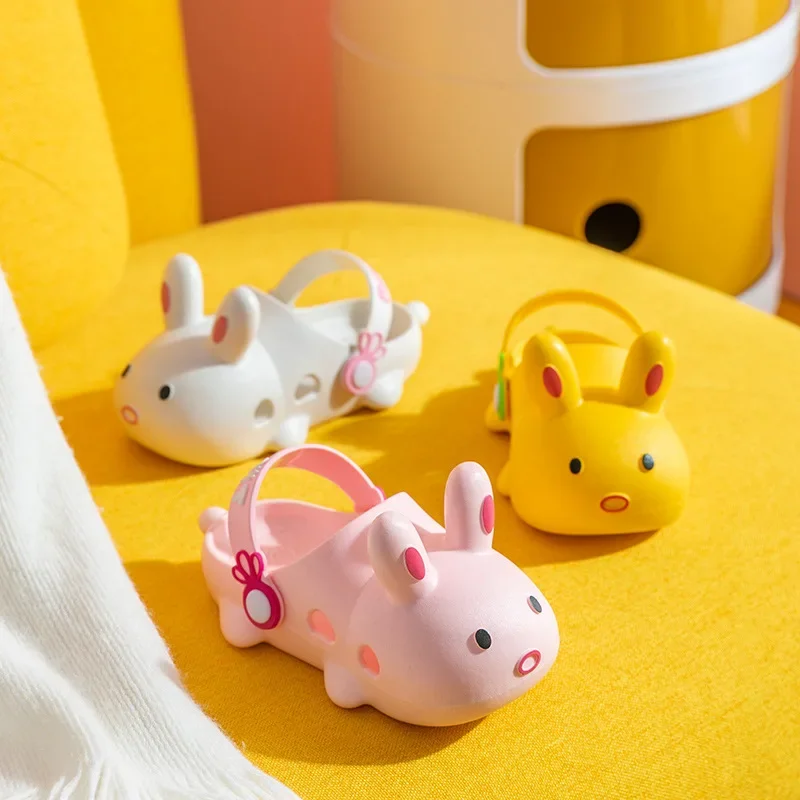 Kids Cartoon Rabbit Slippers for Boys Girls Closed Toe Beach Sandals Toddler Soft Sole Hole Shoes Indoor Non-slip Home Slippers