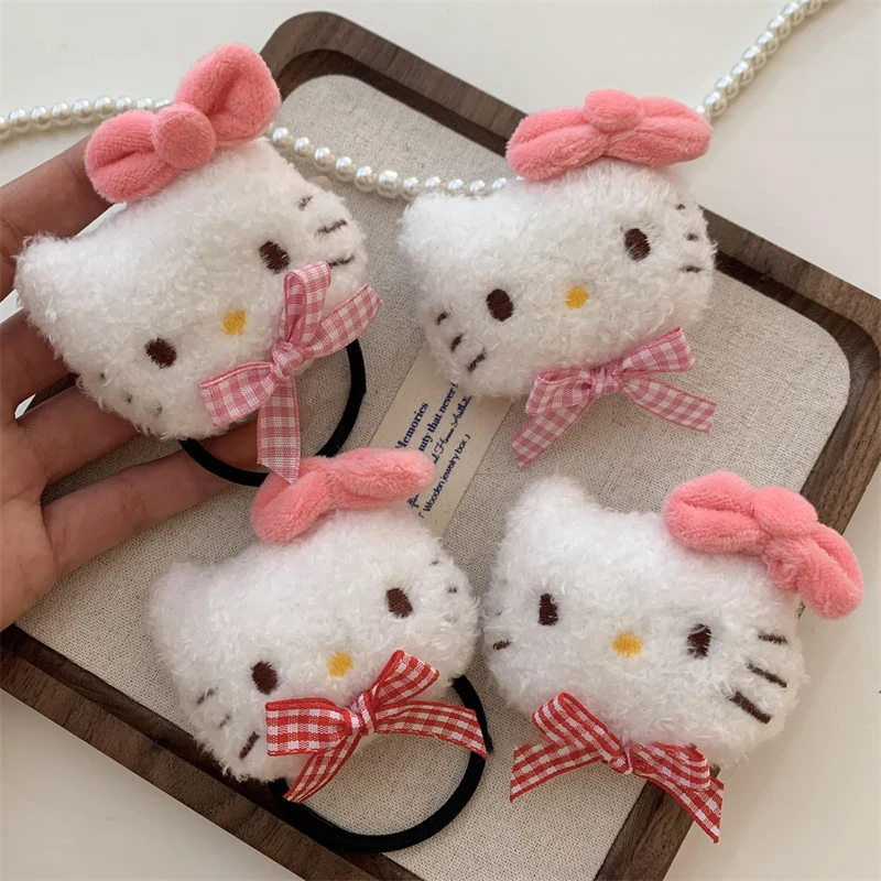 Hello Kitty Scrunchies Cartoon Sanrio Elastic Hair Ring Hair Rope Sweet Ponytail Hair Accessory Face Washing Make Up Hair Circle