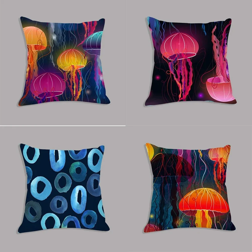 Watercolor Jellyfish Decorative Pillowcase Living Room Office Ornaments Home Pillowcase