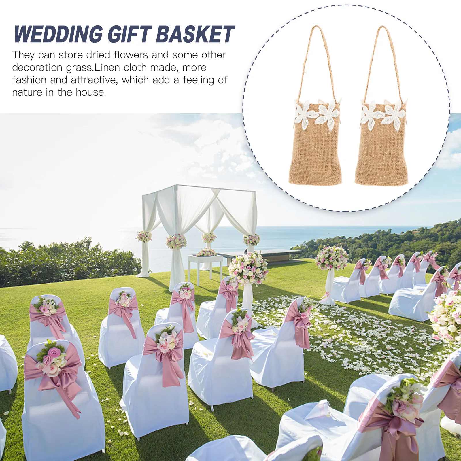 

2Pcs Linen Cloth Bags Dried Flowers Decorative Storage Wedding Basket Burlap Bag Eco Friendly Plant Bag Home Office Gift