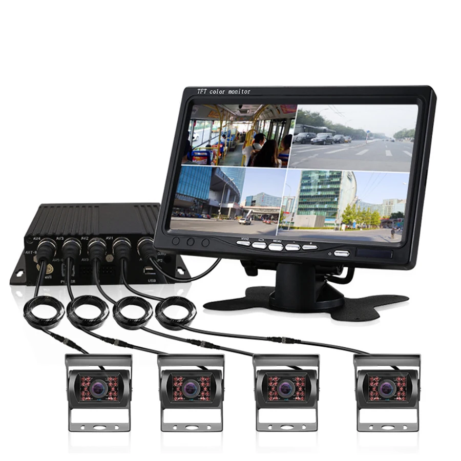 

4CH Video Recorder Box +7" LCD Monitor +4x Night Camera For Truck Bus