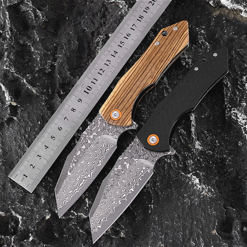 

Outdoor Camping Folding Pocket Tactical Hunting Knife Damascus Blade Carbon Fiber Handle Portable Utility Fruit Knives EDC Tools