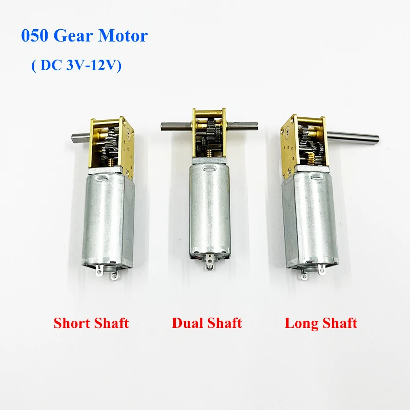 1PC Micro 050 Worm Gear Motor DC3V-12V 6V 9V Slow Speed High Torque All Metal Gearbox Motor Right Angle Short/ Dual/ Long Shaft