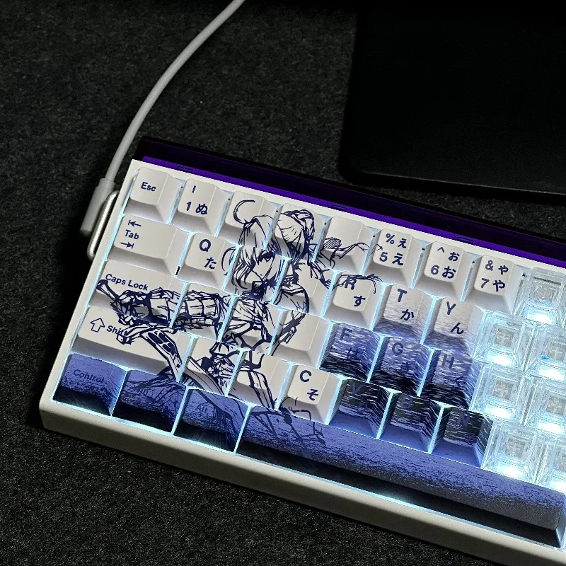 Saber Themed Anime Keycap Mechanical Keyboard Original PBT Customized Cute Keycap PC Gaming Keyboard Accessorie Collectible Gift
