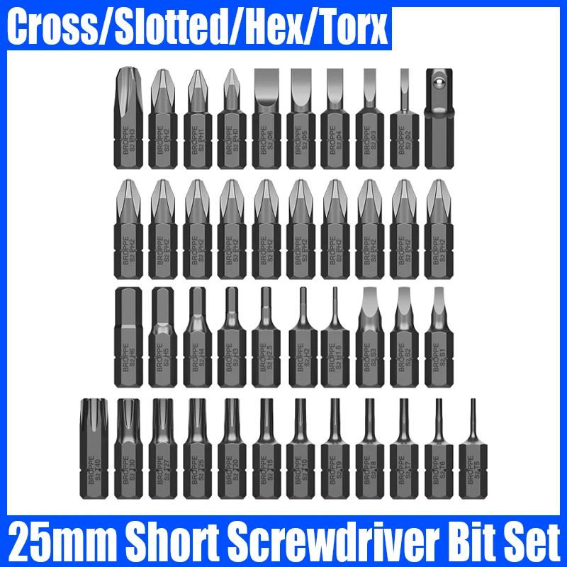 

25MM Short Screwdriver Bits Phillips Slotted Hexagon Socket Torx Batch Head Strong Magnetism S2 High Hardness Screw Driver Bits