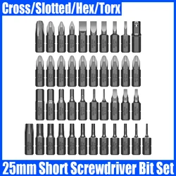 25mm curto chave de fenda bits phillips entalhado sextavado soquete torx batch cabeça forte magnetismo s2 alta dureza parafuso driver bits