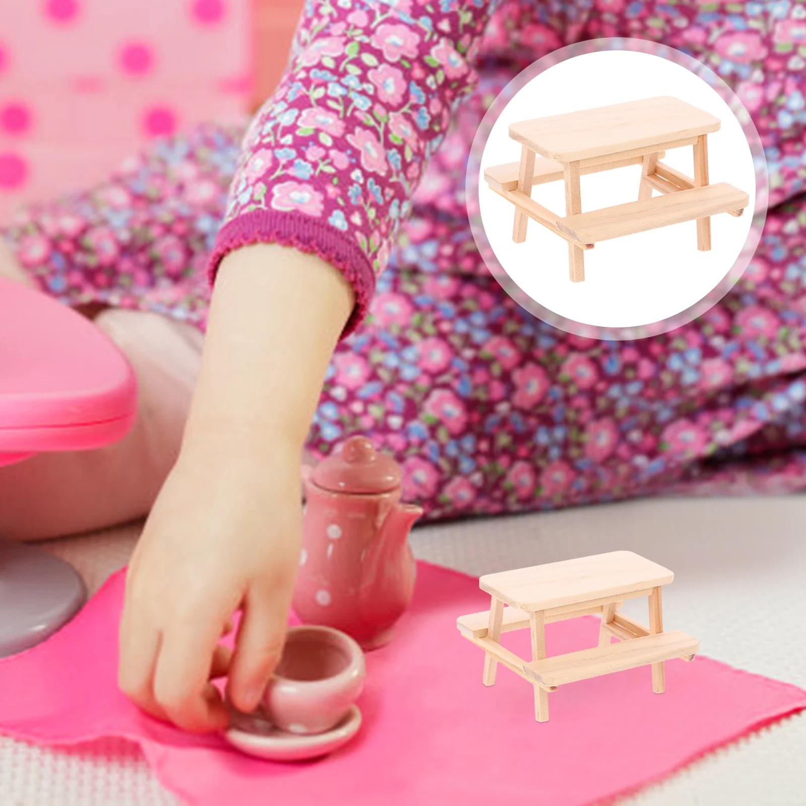 Piece Table Picnic Model Mini Wooden Miniature Adornment Photo Prop Outdoor and Chairs Furniture