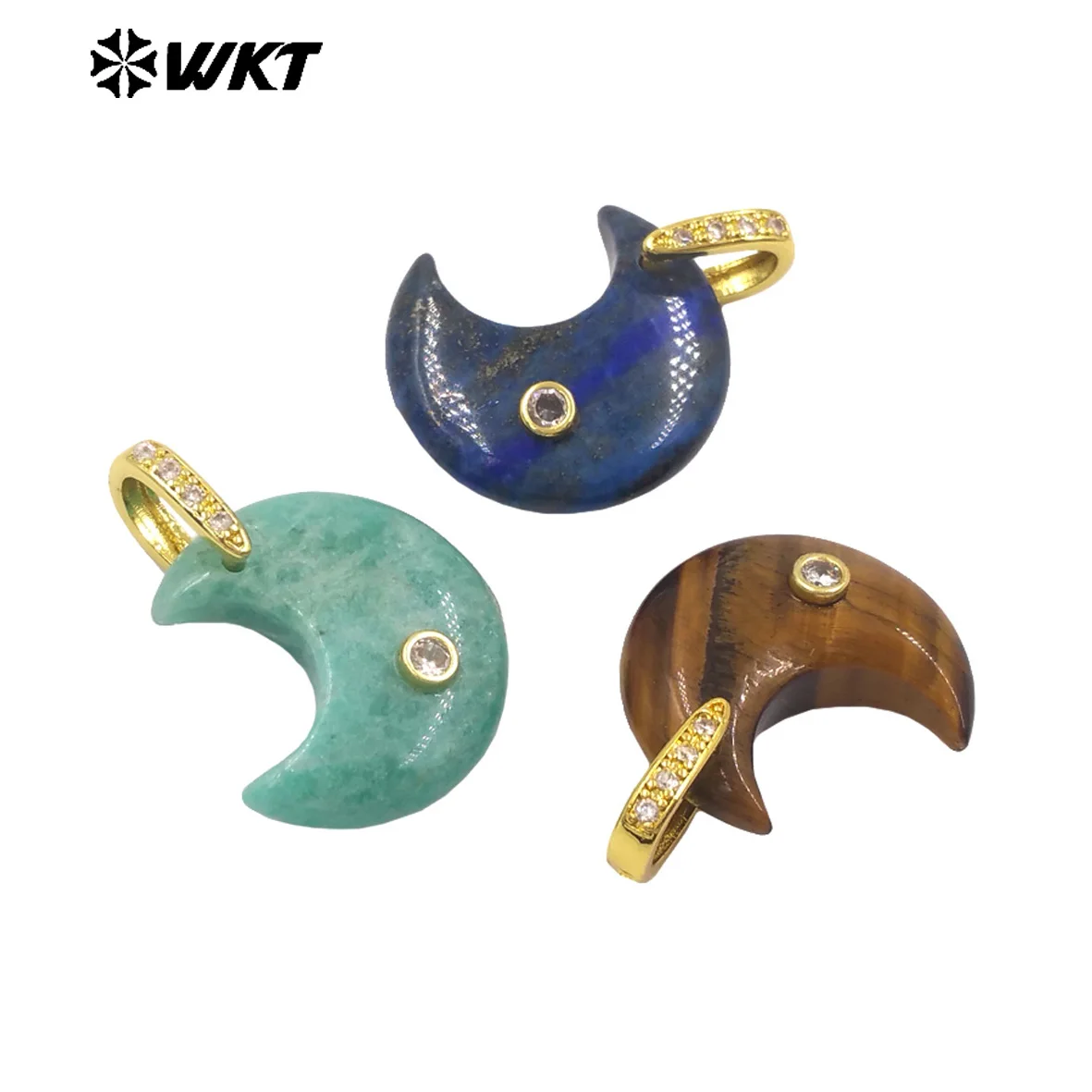 

WT-P2112 Wholesale Colorful Bright Surface Moon Shape Gemstone Zircon Paved Accessory For Earrings Or Necklace Jewelry Making