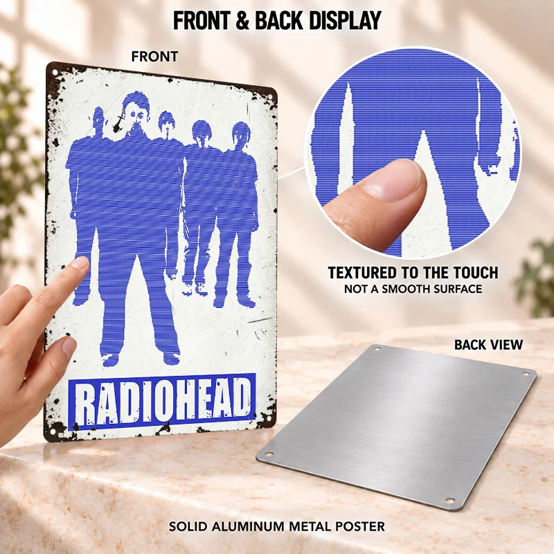 Radiohead Band Textured Metal Posters Personalized Aluminum Sign Alternative Rock Theme Wall Art For Listening Room Or Man Cave