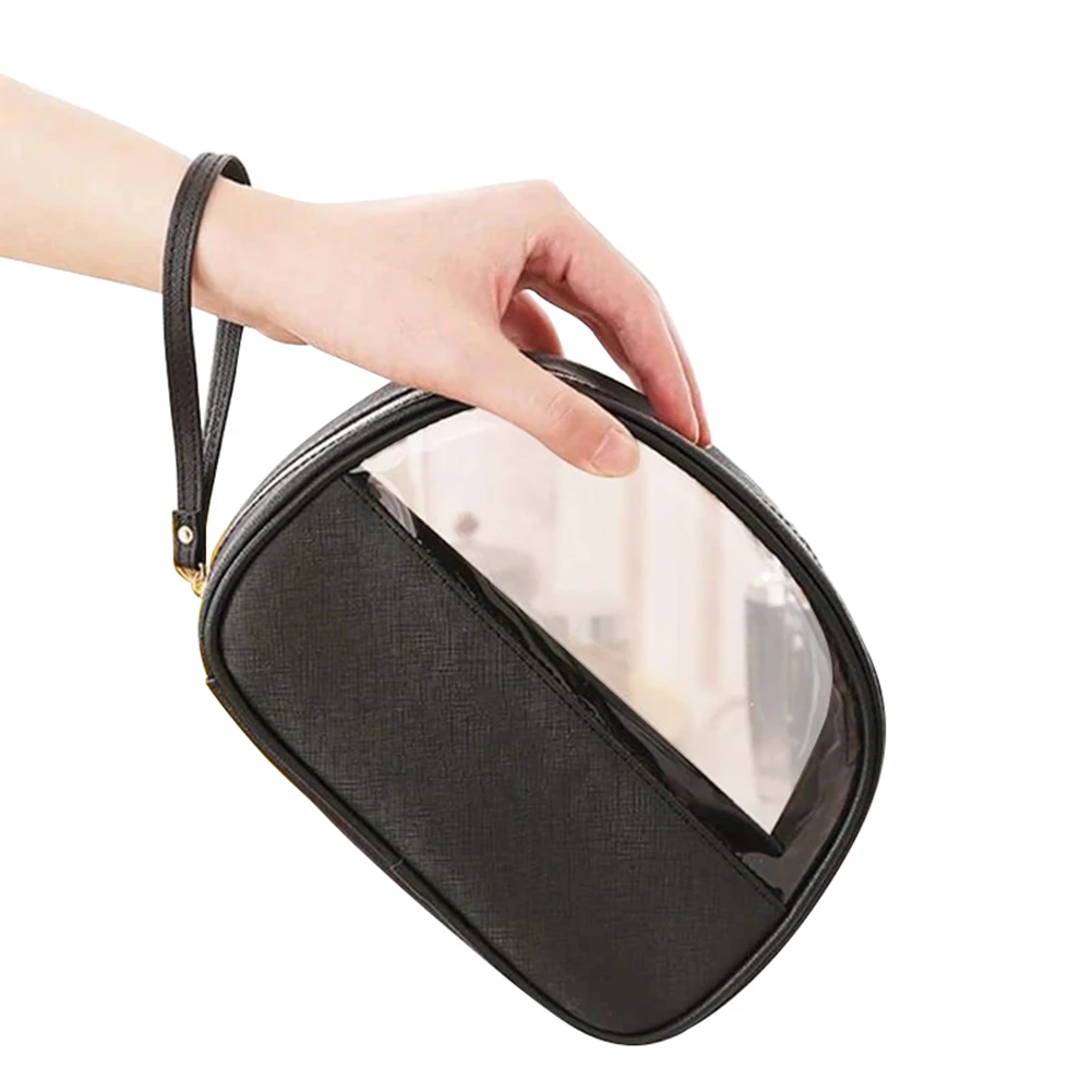 Portable Travel Cosmetic Storage Bag PU Leather Transparent Handbag For Women Girls