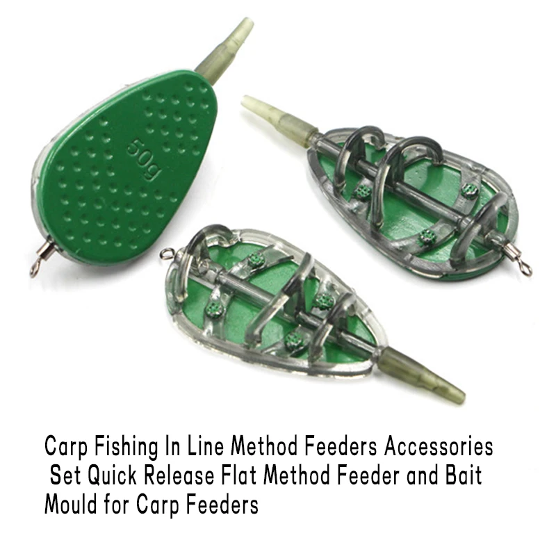 JIGEECARP 1pc Carp Barbel Coarse Inline Flat Method Set Feeder & Mould for Carp Fishing Feeder Sinker Leader Pesca 20-100g view 6