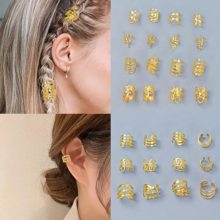 70Pcs Alloy Hair Beads & Braiding Rings, Adjustable Accessories