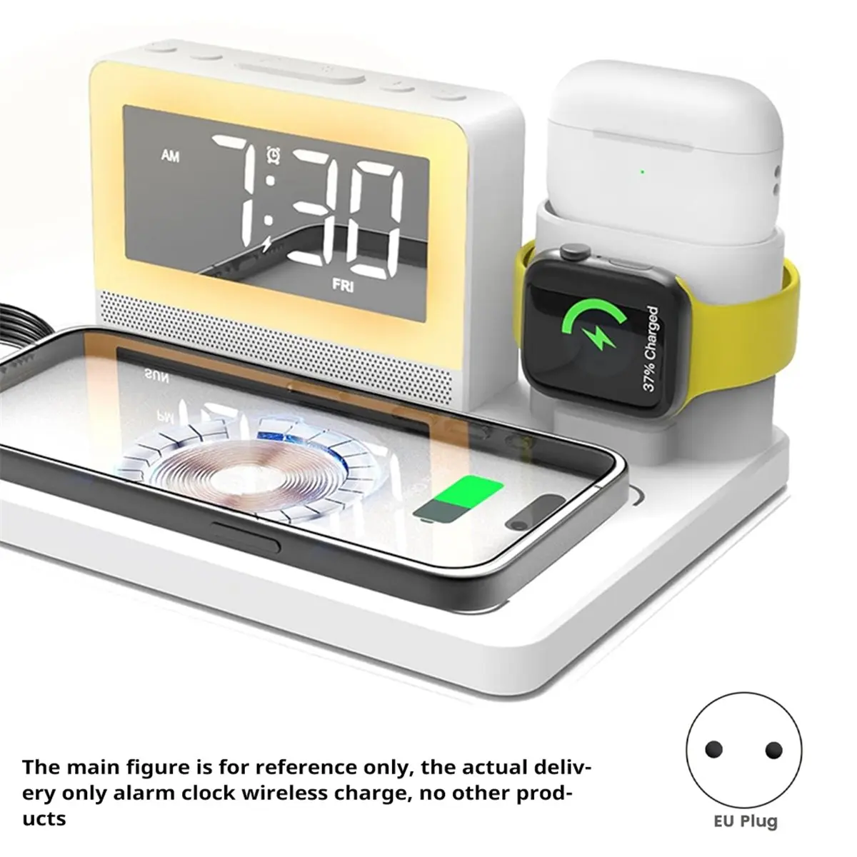 A85P Multifunctional 5-in-1 Wireless Charger 15W Wireless Charging Supports Alarm Clock and Seven-Color Night Light EU Plug