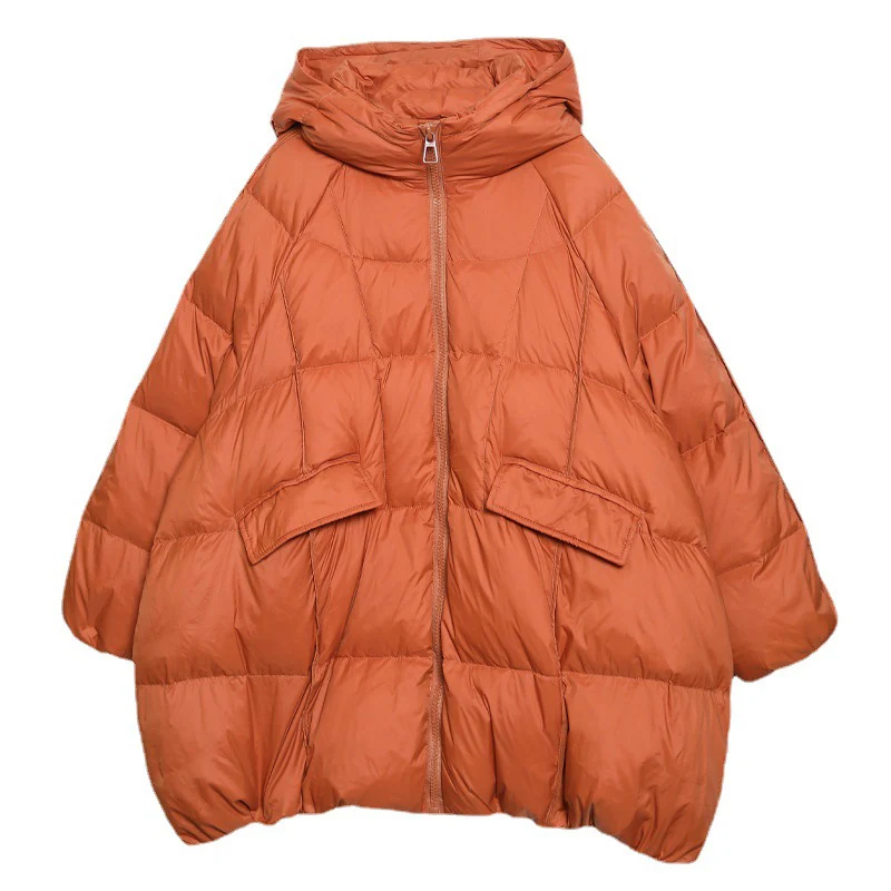 2023 New Women White Duck Down Jacket with Hood Autumn Winter Warm Outwear Casual Loose Over Size Outwear Thick Coat Jackets