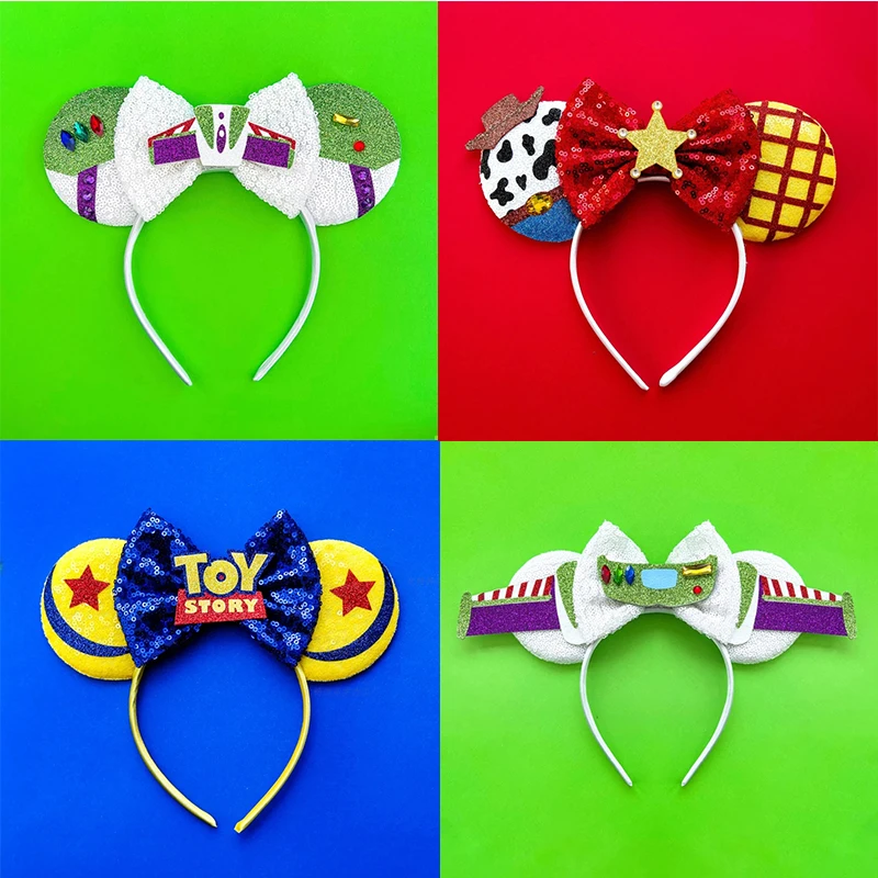 Disney Toy Story 2 Buzz Lightyear Ears Headband Women Cute Alien Hairbands For Girl Sequins Bow Party Hair Accessories Kids Gift