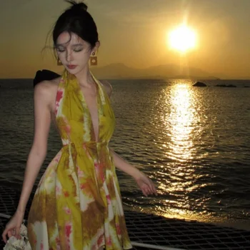 여행 여성 의류 여름 매운 소녀 해변 휴가 오픈 백 드레스 모래 해변 드레스 작은 크기 