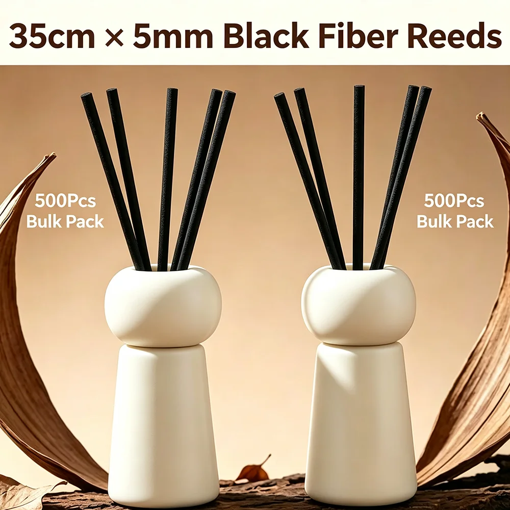 500Pcs 35cm 5mm Black Fiber Reed Diffuser Sticks Essential Oil Volatilization Rods Flameless Fragrance Air Freshener Accessories