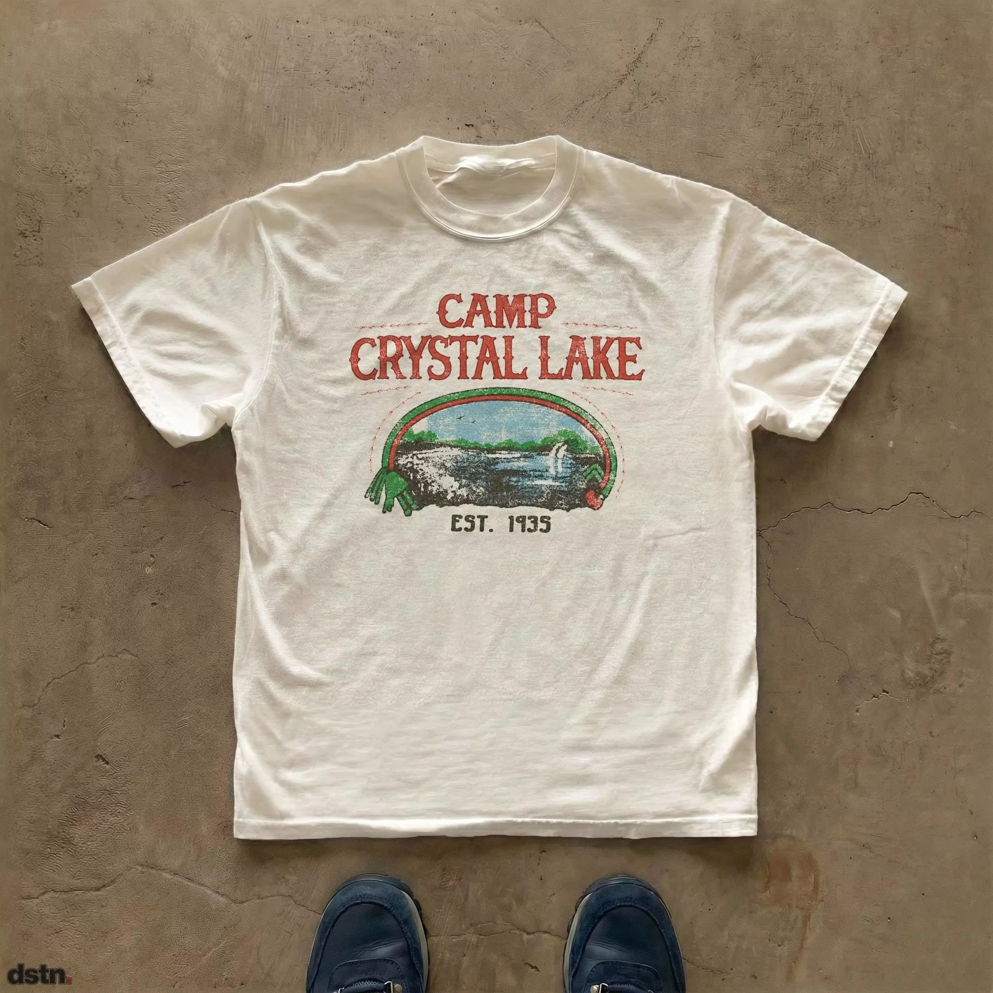 2026 Summer Women's Vintage Camp Crystal Lake Print T-shirt Cotton and Breathable Short Sleeve Streetwear Oversized Loose Casual