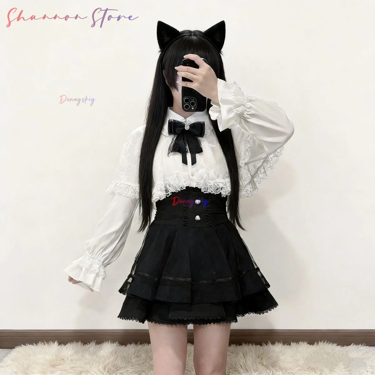 

DUNAYSKIY/Spring Girl Women's Long Sleeve Lace Cape Shirt Top High Waist Short Skirt Two-Piece Set Lolita Skirt Suits S-XL 2026