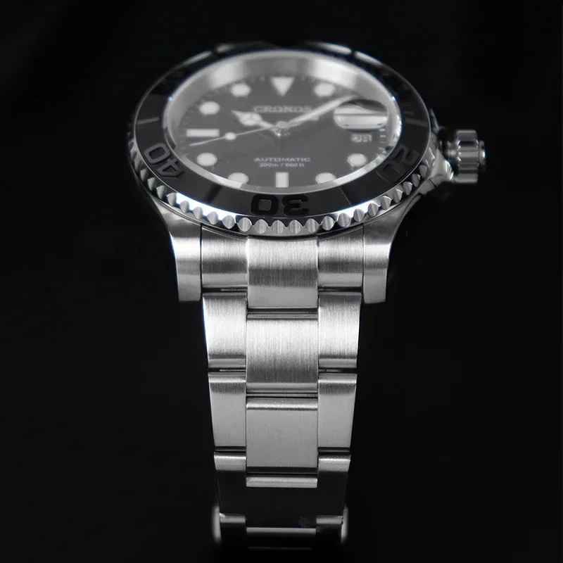 Cronos Sub Diver Men Watch Stainless Steel PT5000 Brushed Bracelet Ceramic Bezel 200 meters Water Resistant L6018