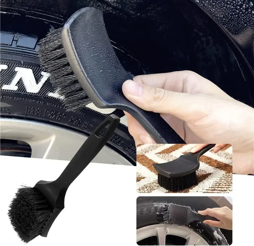 

Car Tire Hub Cleaning Brush Car Wheel Hub Details Cleaning Accessories Black and White Tire Automatic Cleaning Tool