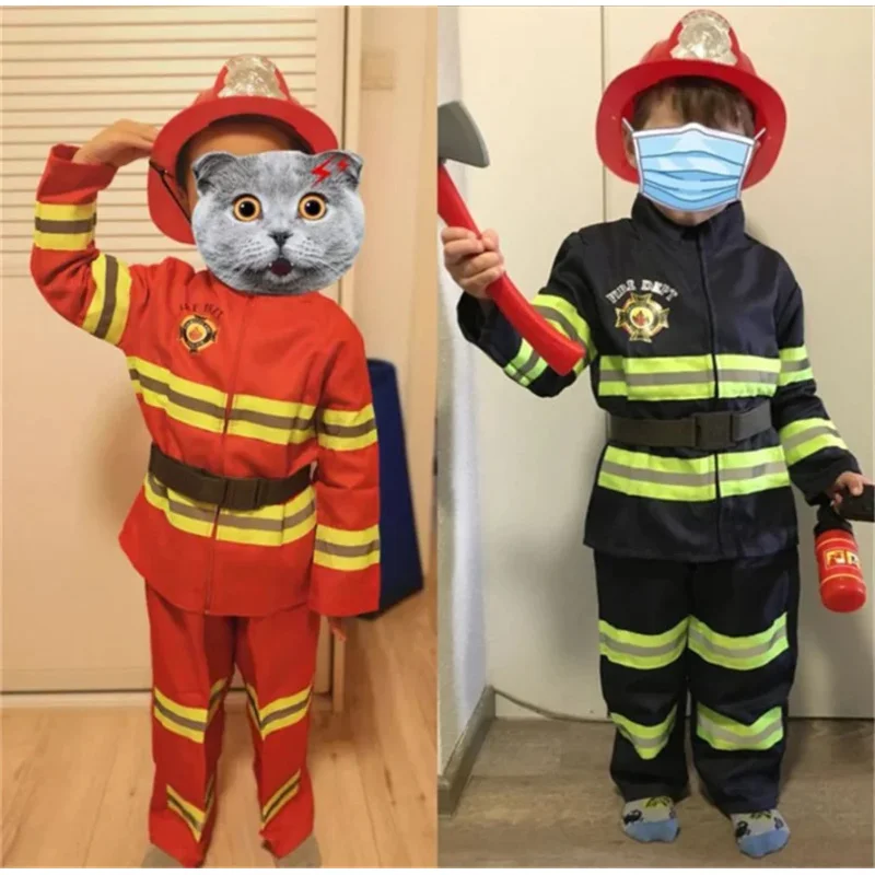 Halloween Feuerwehrmann Cosplay Kostüm für Kinder Erwachsene Jungen Mädchen Karneval Party S-Sam Feuerwehrmann Uniform Spielzeug Outfits Arbeitskleidung