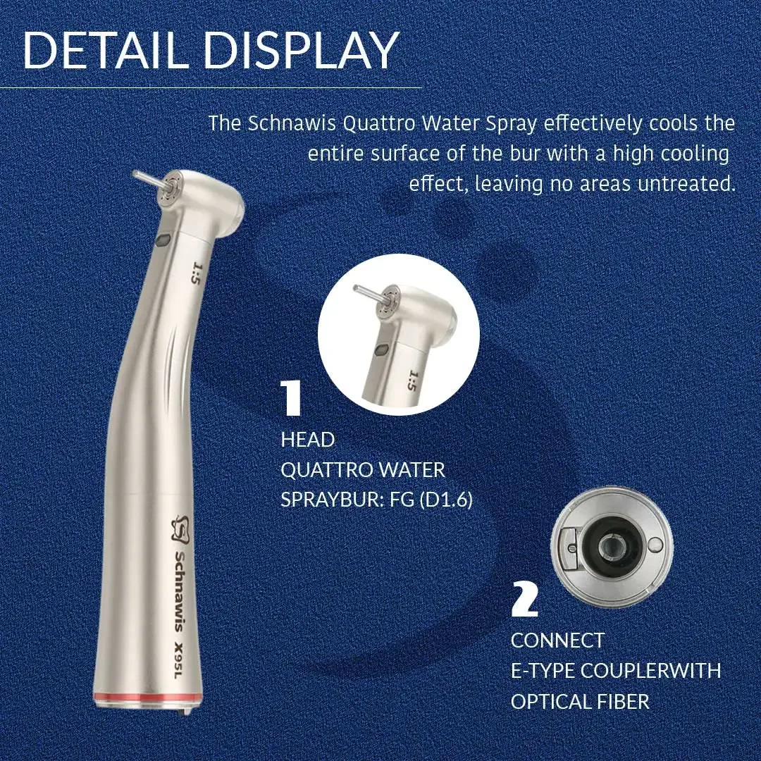 X95L contraangulo Spray Air On/Off Switch Dental 1:5 Increasing Speed Handpiece Against Contra Angle LED Optic Fiber Red Rings