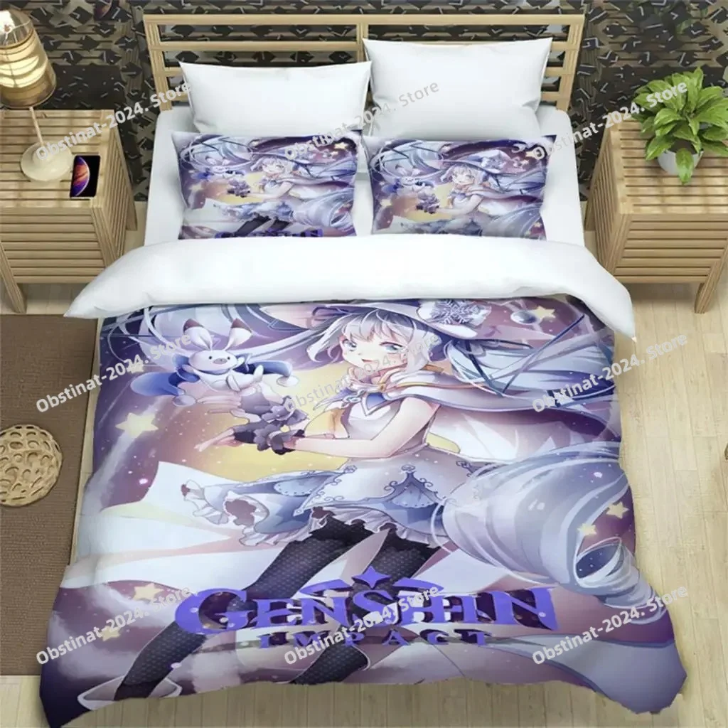 

Genshin Impact Print Three Piece Bedding Set Fashion Article Boys Or Adults For Beds Quilt Covers Pillowcases Bedding Set