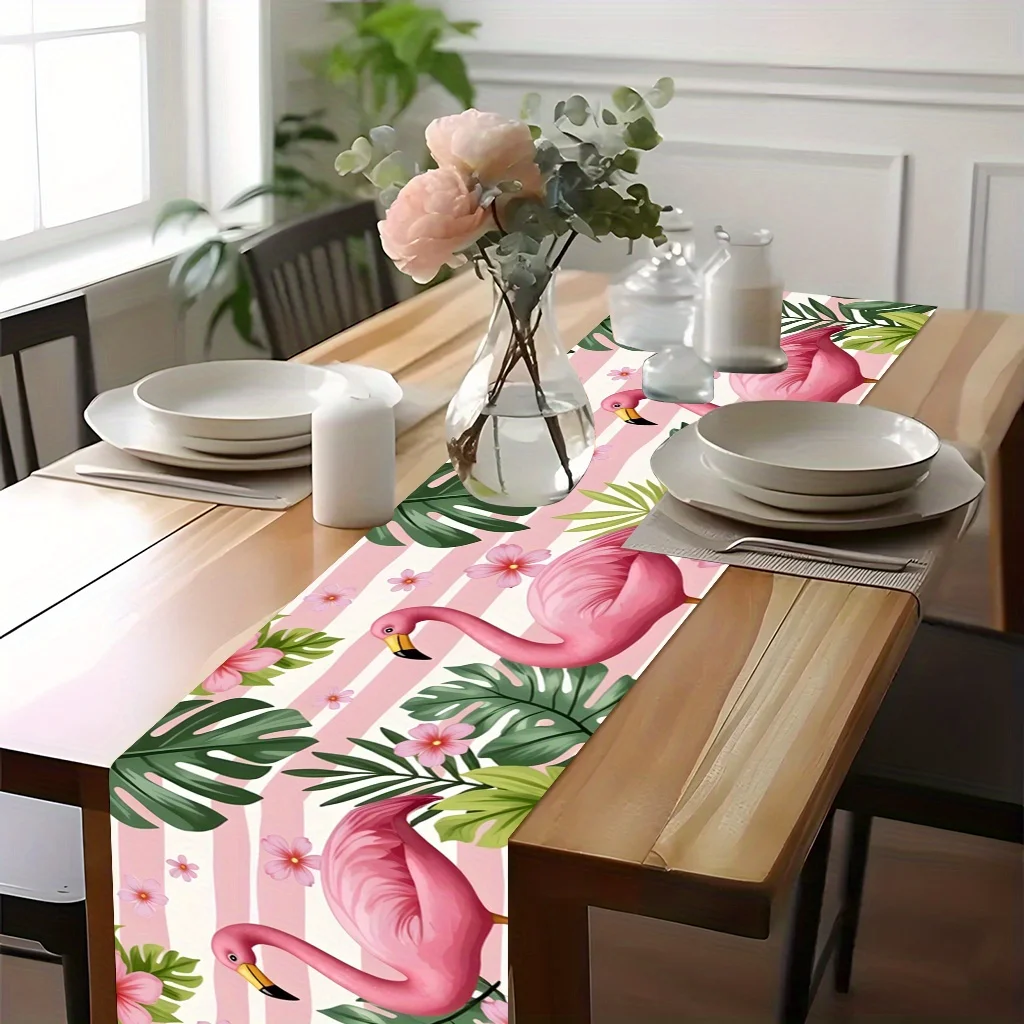 Flamingo & Tropical Plants Table Runner - Durable Rectangular Table Cover for Wedding, Anniversary, Holiday Parties & Dining