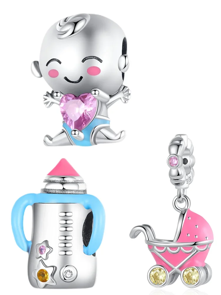 Charms Plata Schnuller Babyflasche Geburt Gedenkgeschenk Perlen Liebe Herz Geburtsstein Perlen Geburtstagsgeschenk