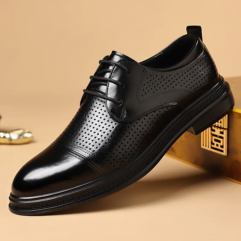 

Men's summer hollow leather shoes Business casual formal shoes Breathable and comfortable lace sandals Dress shoes