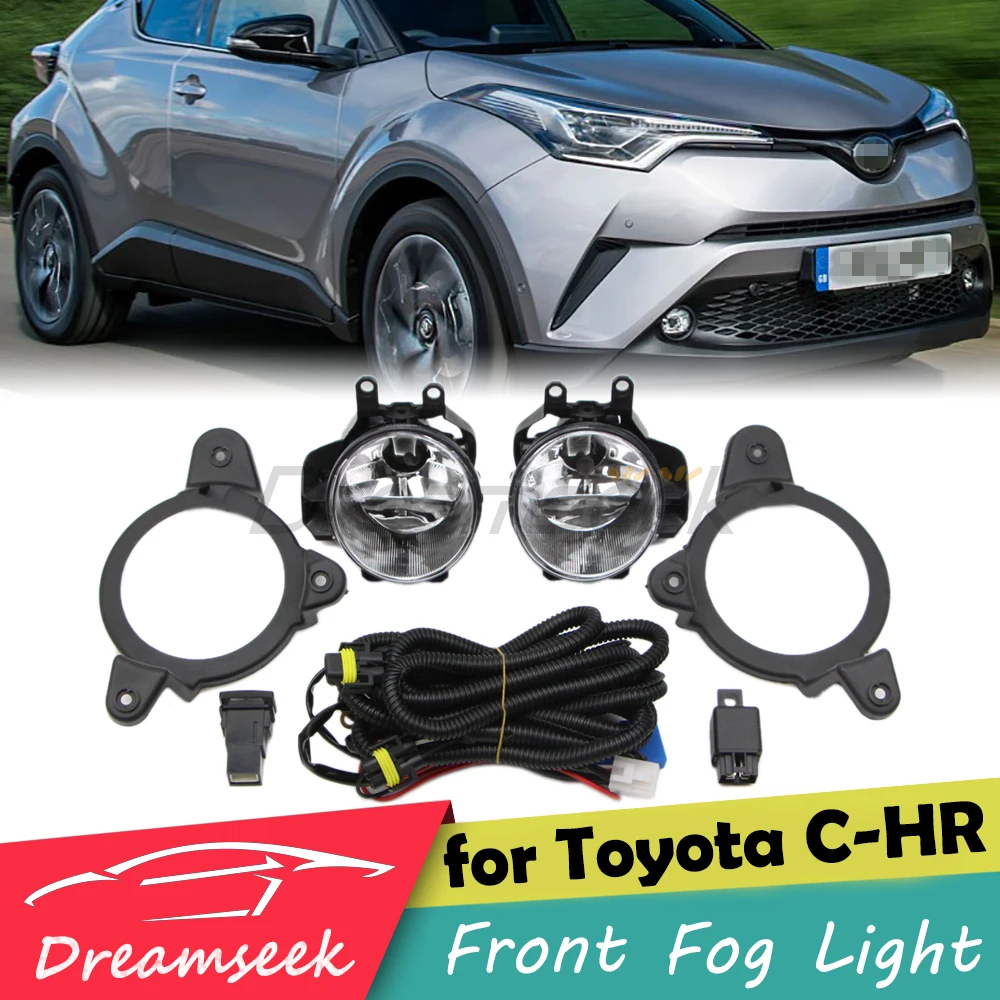 

LH+RH Side Fog Light Kit Fit For Toyota CHR C-HR 2017-2019 Front Bumper Lamp With Wiring Bulbs Relay Bracket Switch Harness Wire