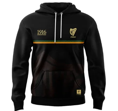 New 1916 Commemoration ersey Black / Gold MENS HOME HOODIE RUGBY JERSEY Size: S-M-5XL