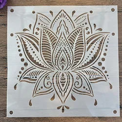 Plantilla de pintura DIY, modelo de patrón de flores, azulejo de papel de cera, pared, piso, muebles decorativos, mandala, Loto budista, 30x30cm