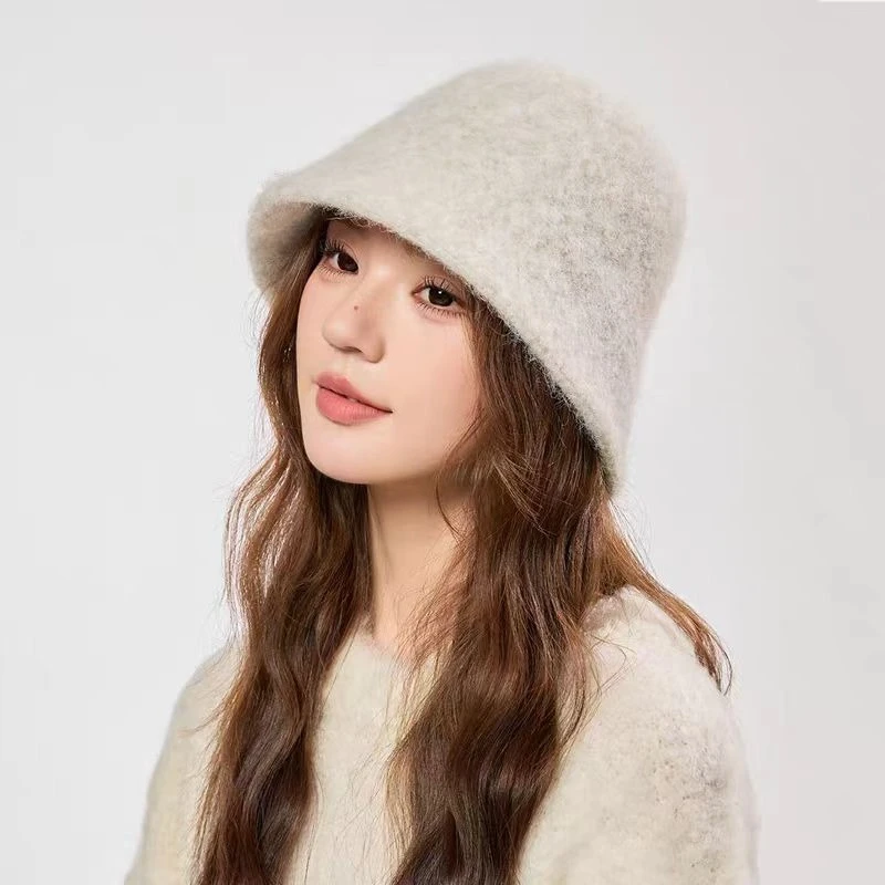 2025 مصمم م الصوف قبعة بحافة دافئة للنساء موضة صياد الشتاء Ins موضة السيدات رقيق بنما قبعات جرس حافة مستديرة #2