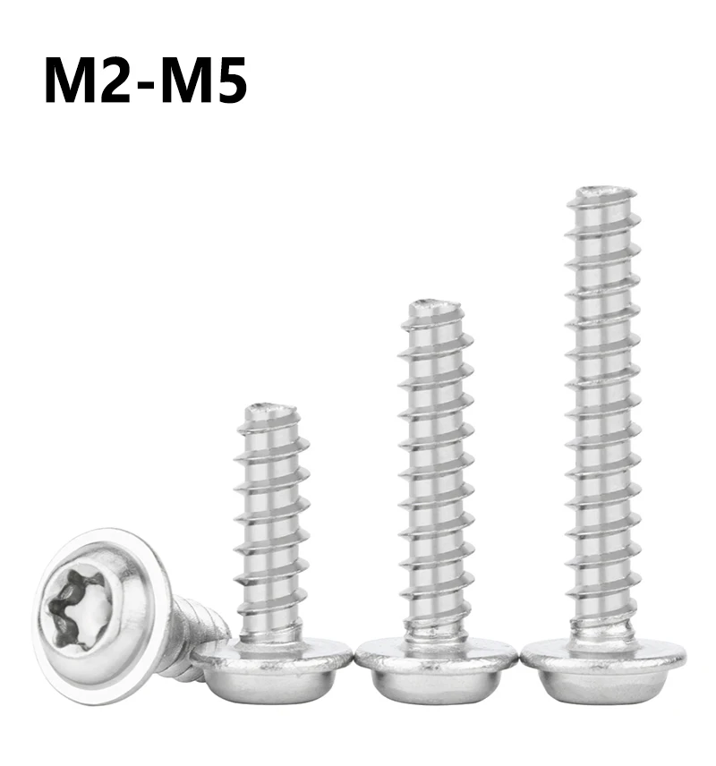 304 Stainless Steel Torx Flanged Pan Head Self Tapping Screws M2 M2.6 M3 M4 M5 Star Drive Washer Head Screws for DIY Industrial