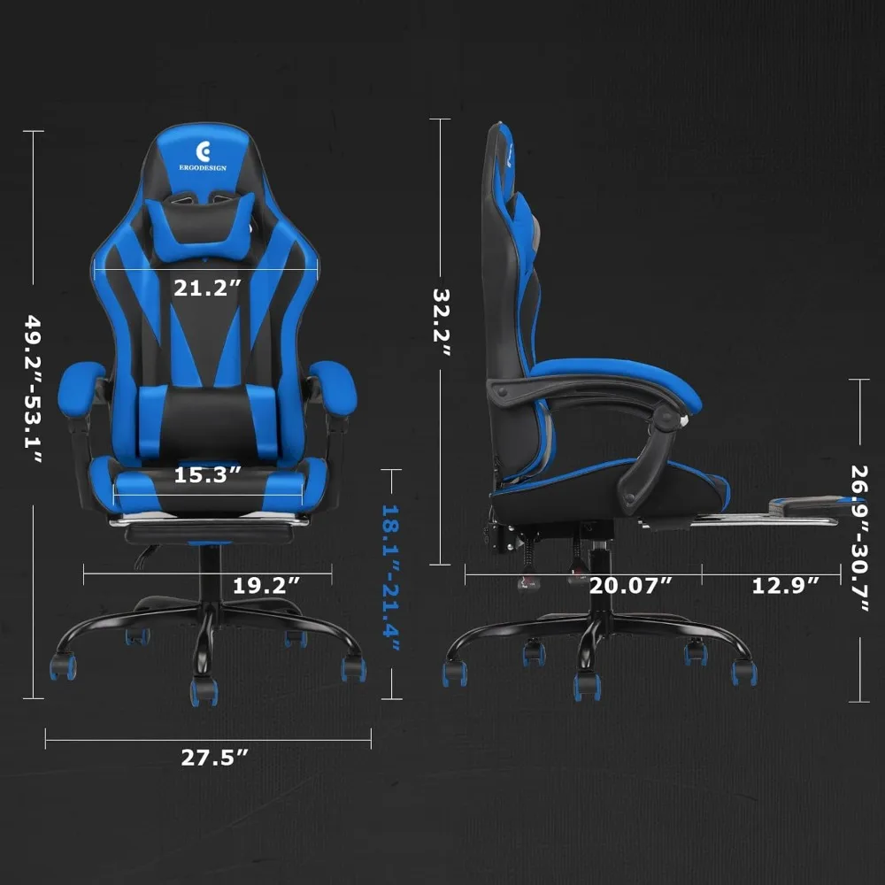 Gaming Chair with Linkage Armrest & Footrest, High Back Video Gaming Chair, for Office Room 20"D X 19.3"W X 53"H Gaming Chair