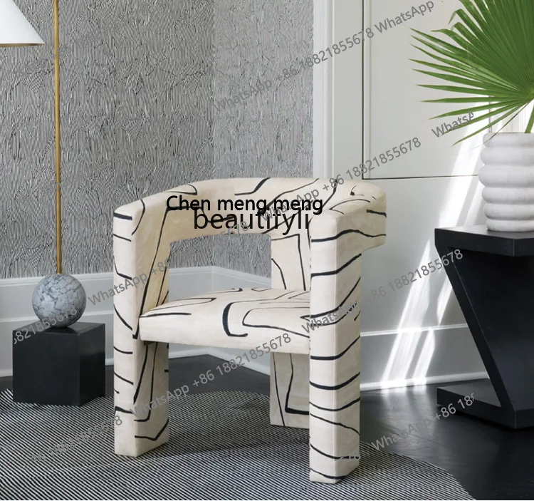 Modern Designer Hand-Painted Black and White Graffiti Line Triangle Sofa Hotel Villa Living Room Leisure Chair