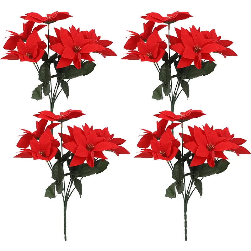 1-5 حزم الاصطناعي زهرة عيد الميلاد باقات البونسيتة الحمراء لعيد الميلاد المنزل حديقة الجدول زهرية الديكور زهور الزفاف #5