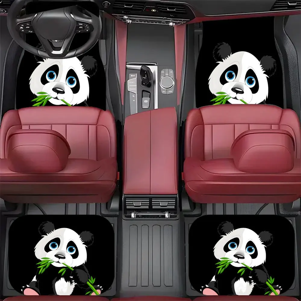 Luxury Panda Design Car Floor Mats 4pcs Set - Universal Fit, All-Weather Protection For Front And Rear Seats, Suitable For Sedan