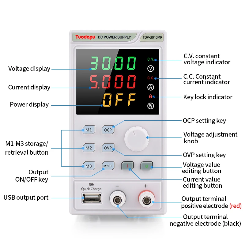 Tuodapu30V 10A programmable DC power Supply Adjustable laboratory power supply 15V 2A voltage stabilized table power supply