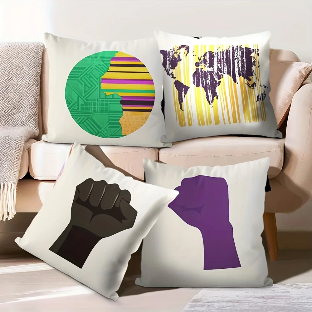 4pcs Powerful symbol Single-sided printing Short plush Suitable for living rooms bedrooms sofas (excluding pillow cores)