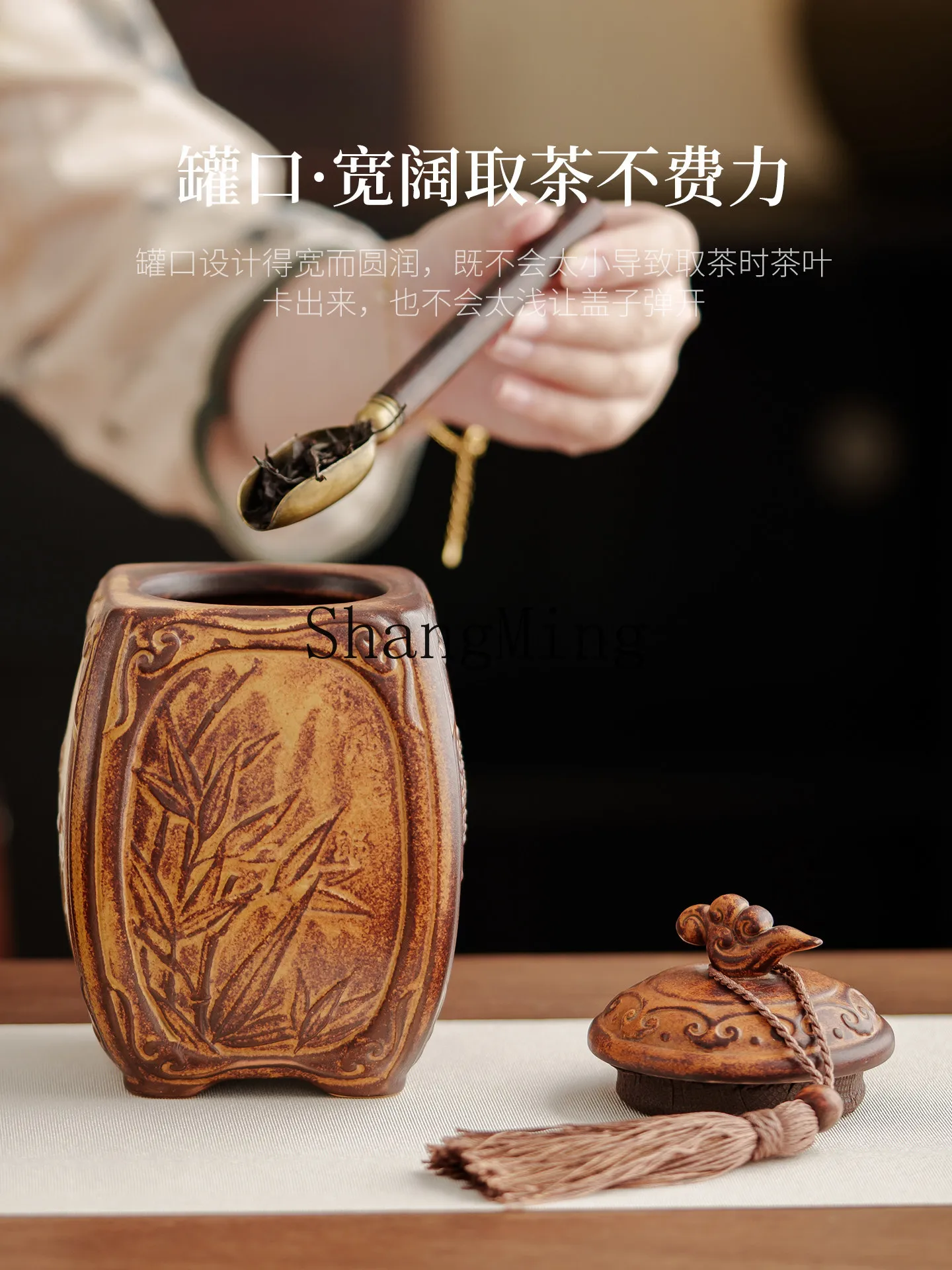 FG classical brown and yellow tea can, large ceramic tea can, sealed and moisture-proof tea can. 2